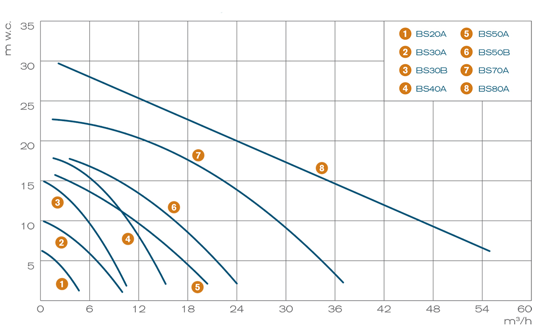 curve di prestazione pompe verticali serie BS