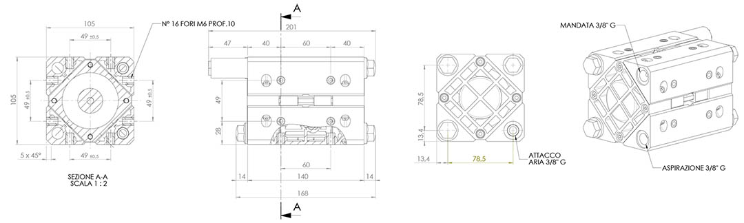 Ingombri pompe membrana plastica - Overall dimensions AODD plastic pumps BX13