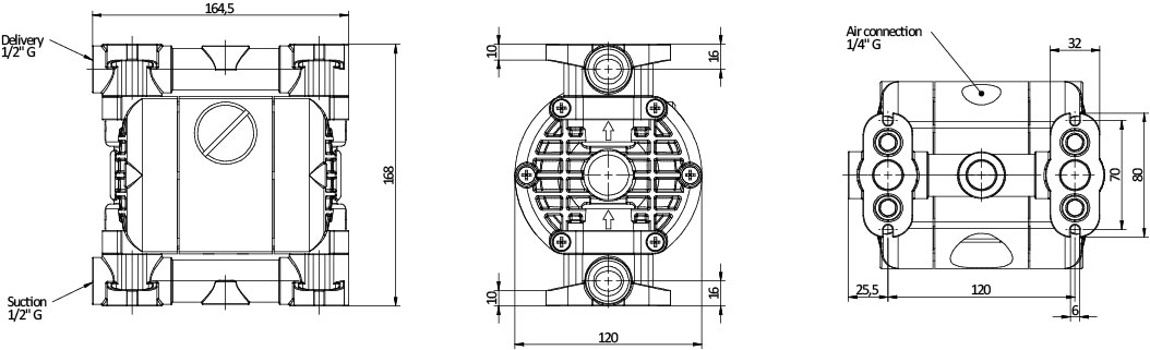 Ingombri pompe membrana plastica - Overall dimensions AODD plastic pumps BX30
