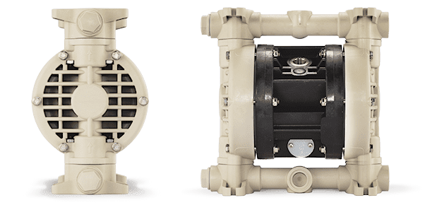Air-operated double diaphragm pump with polypropylene body for aggressive liquids