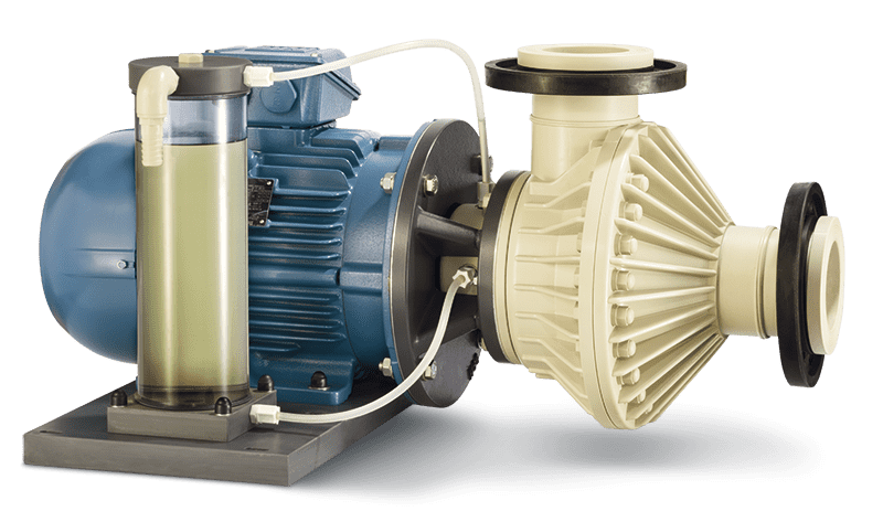 Non-corrosive plastic pumps with double mechanical seal