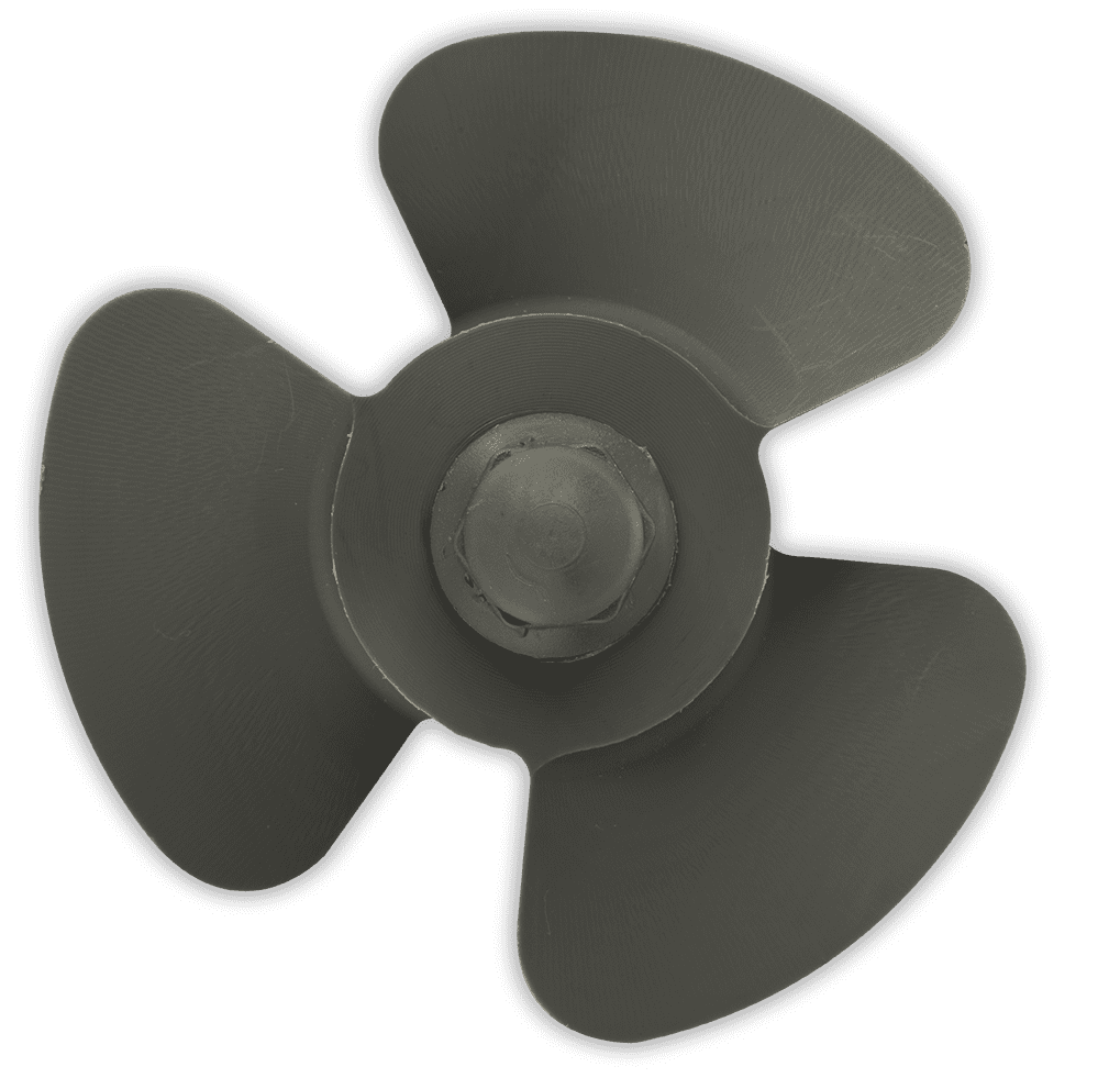 Thermoplastic 3-blade marine propeller for chemically aggressive liquids